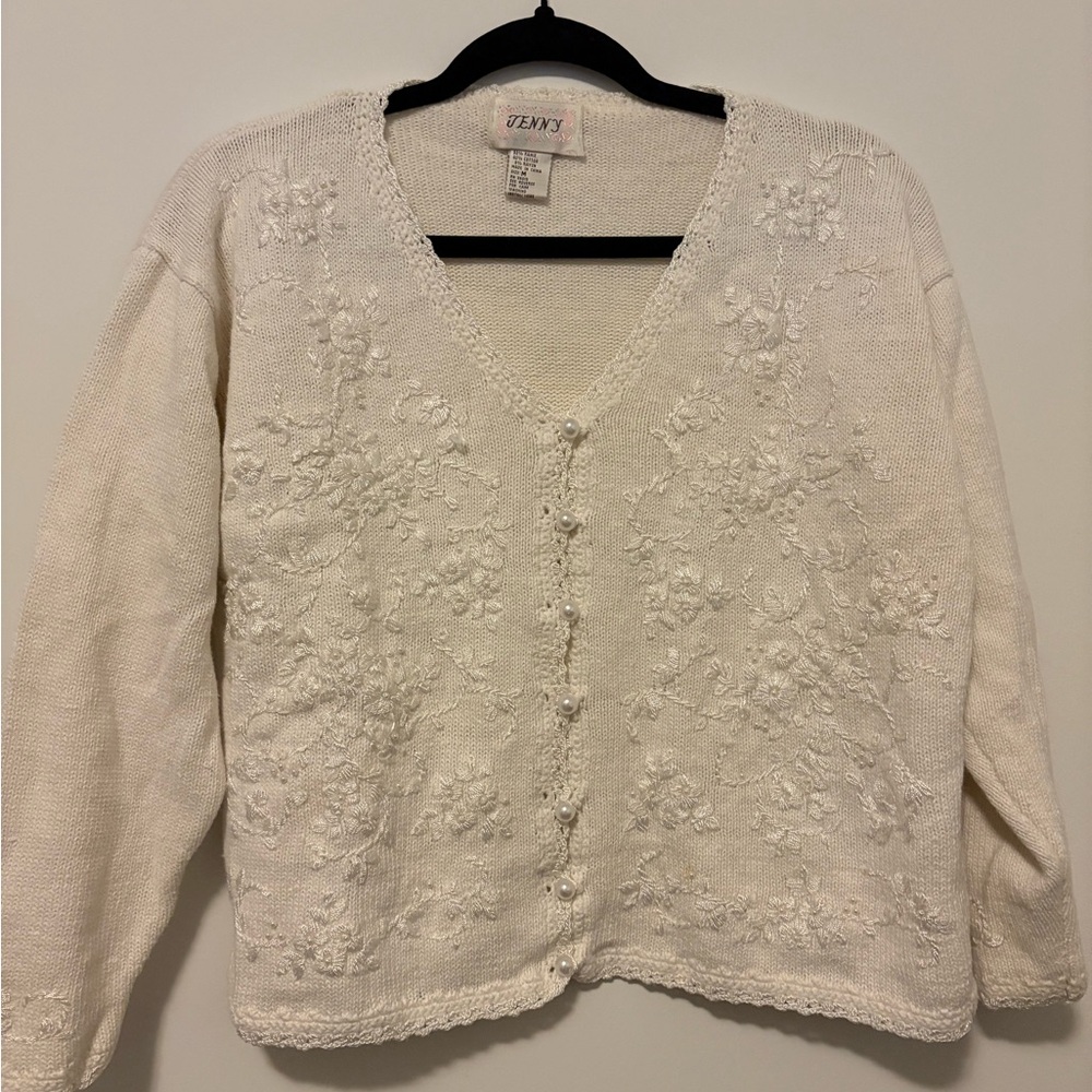 Elegant White Embroidered Sweater